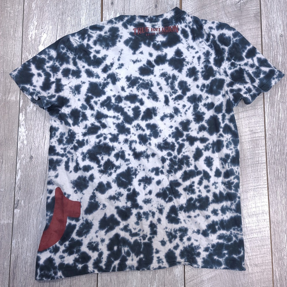 True Religion T-Shirt Mens Medium Black White Tie Dye Horseshoe Logo Loungewear